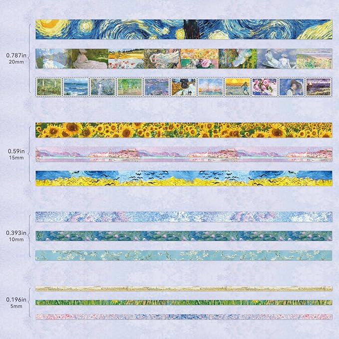 Scrapbooking Supplies Kit, Monet Van Gogh Oil Painting Theme Scrapbook Kit for Bullet Junk Journal, 12 Rolls Washi Tape, Stickers Papers for DIY Journaling Supplies, Craft Gift for Girl Kid Women