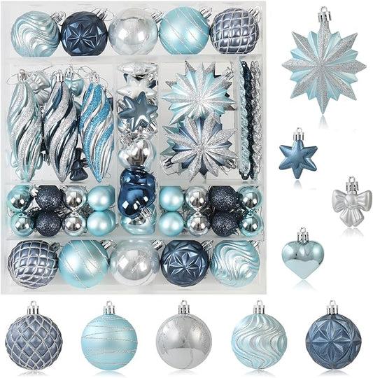 82Pcs Blue and Silver Christmas Ornaments Set, Shatterproof Medium Christmas Ball Ornaments, Christmas Decorations Hanging Ornaments for Xmas Trees, Holiday, Party Decor (Navy Blue & Silver)