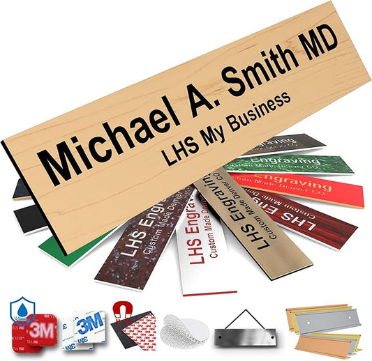 Engraved Name Plates for Door Sign Personalized Cashew Plastic Plaque with Black Letters - Made in USA 2x4 N6