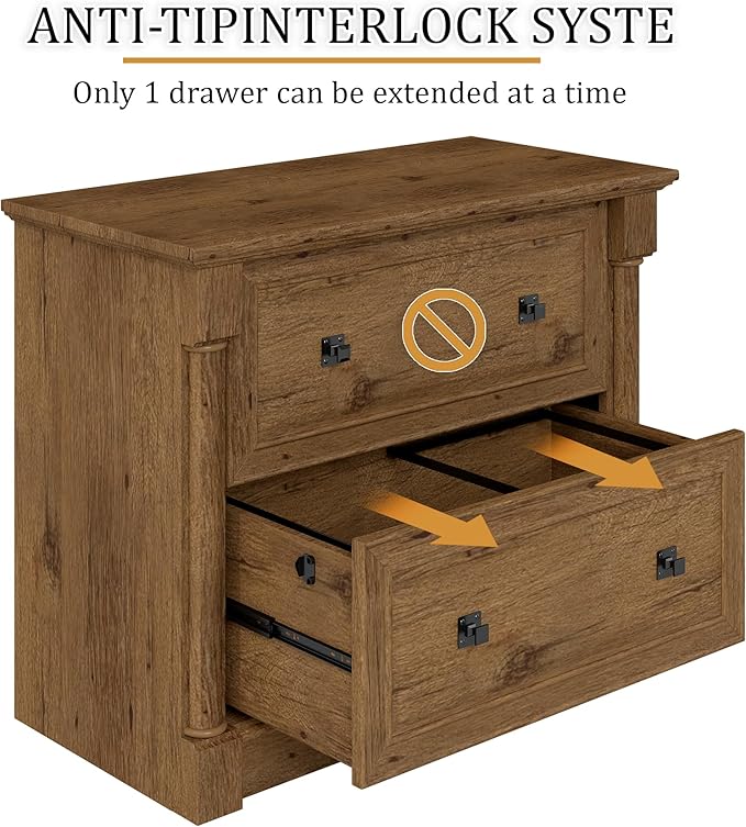 blini 2 Drawer File Cabinet Farmhouse Lateral File Cabinet with Hanging File Folders，Fits Letter/Legal/A4 Sizes, 36.8" Large Wood File Storage Cabinets Printer Stand for Home Office