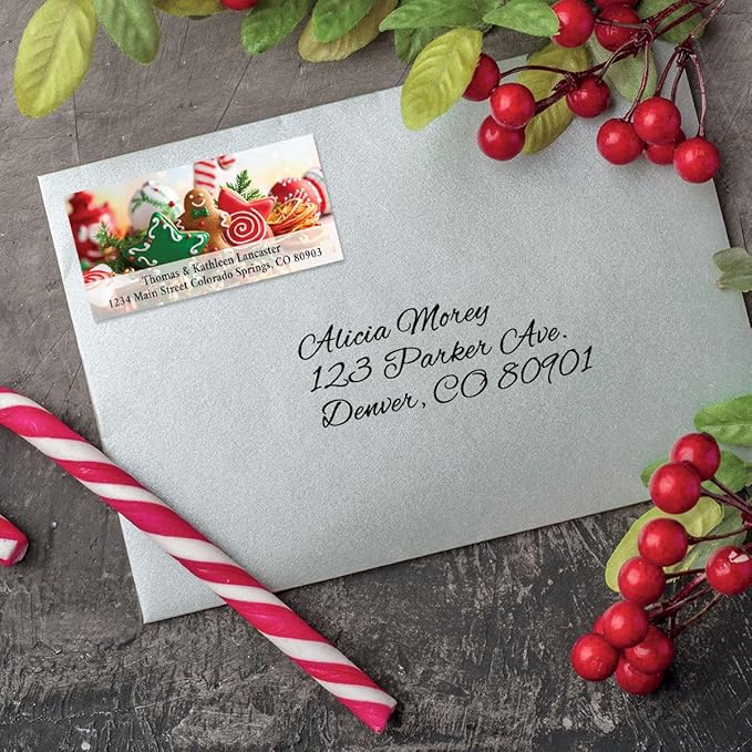 Gingerbread Cookies Personalized Christmas Address Label - Set of 144, Holiday Gingerbread Man Label, Self-Adhesive, Flat-Sheet Rectangle Labels