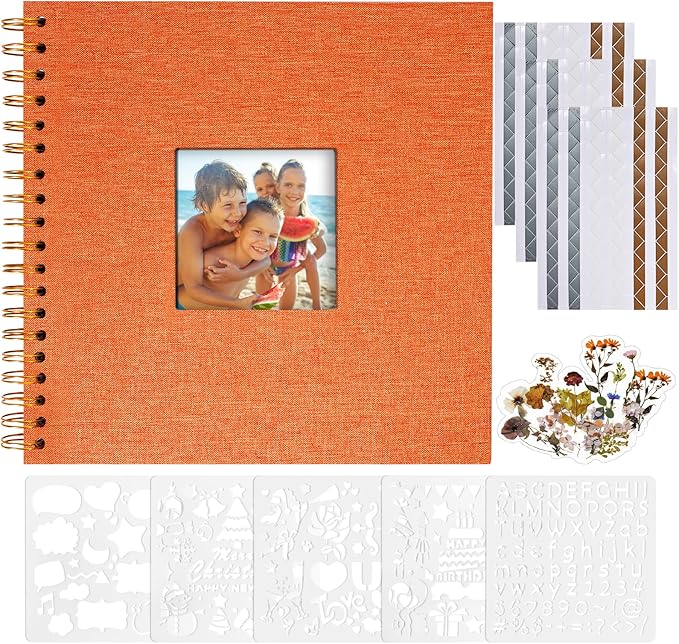 Vienrose 8x8 Inch Scrapbook DIY Small Hardcover Kraft White Pages Scrapbook Photo Album Linen Cover Scrap Book Photo Albums Scrapbooking Supplies Kit for Couple Family Wedding Travel