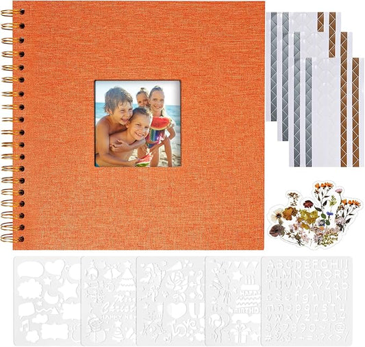 Vienrose 8x8 Inch Scrapbook DIY Small Hardcover Kraft White Pages Scrapbook Photo Album Linen Cover Scrap Book Photo Albums Scrapbooking Supplies Kit for Couple Family Wedding Travel