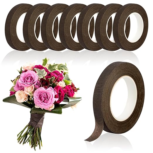 8 Packs Floral Tape, 1/2" Wide Flower Tape, Brown Floral Tape for Fresh Flowers, Adhesive Florist Tape for Floral Crafts, Bouquet Floral Arranging Stem Wrapping, Wedding Bouquet, 30Yard