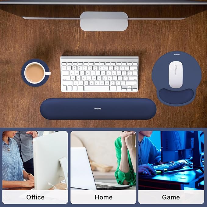 MOSISO Wrist Rest Support for Mouse Pad&Keyboard Set, Circle Curved Ergonomic Mousepad&Coaster Non-Slip Base Home/Office Pain Relief&Easy Typing Pad with Soft Cloth&Silicone Lining, Navy Blue