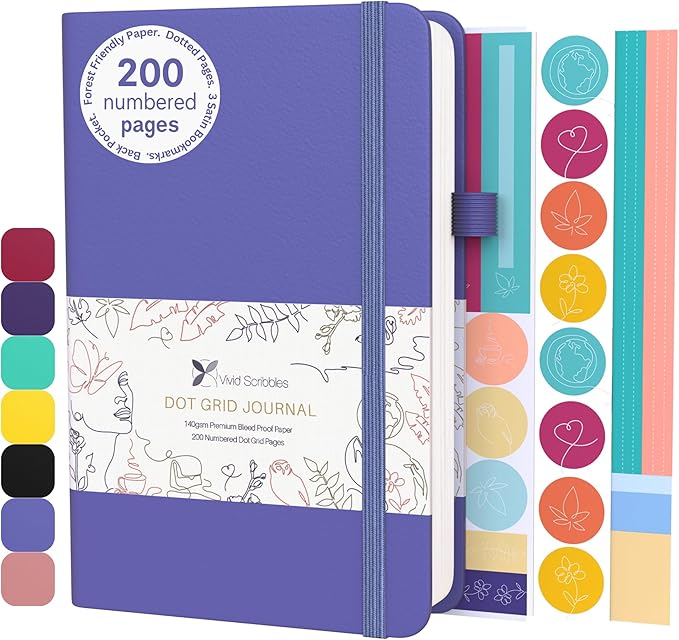 Bullet Dotted Journal – 140gsm Bleed Proof Thick White Paper – 200 Numbered Dot Grid Pages – 5.8 x 8.3 inch Dotted Notebook by Vivid Scribbles