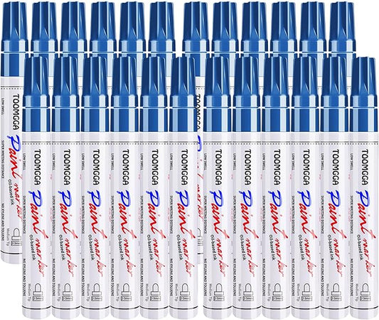 Blue Paint Pens Permanent Paint Markers - 24 Pack Oil Based Marking Pens, Medium Point, Quick Drying and Waterproof for Rock Painting Car Tyre Metal, Plastic, Canvas, Wood, Glass