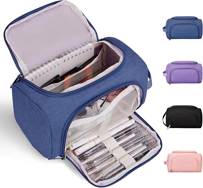 Large Pencil Pouch,Pencil Case Aesthetic,Zipper Pencil Box For Girls Back To School Supplies Emergency Bag Makeup Bag (DeepBlue)