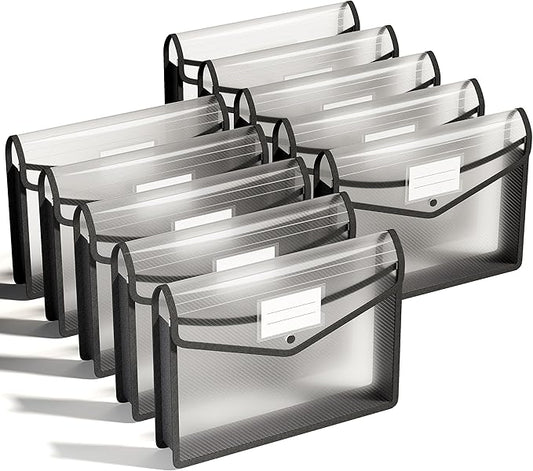 ThinkTex Plastic Expanding File Folder, Transparent envelopes with Snap Closure, Home &Office&School & Hospital No Dividers, Large Capacity, Clean envelopes, Fit Letter/A4 Size - 10 Pcs