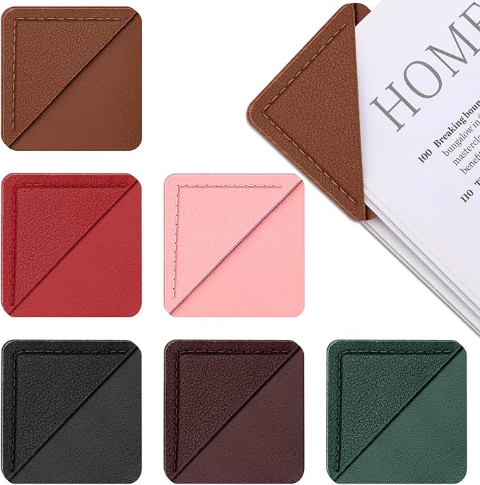 Leather Corner Bookmarks, 6 Pcs Square Page Book Marks Marks Cute Corner Page Bookmarks for Women Book Accessories for Teachers Students School Office Home Supplies