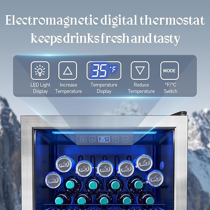 Beverage Refrigerator and Cooler, Freestanding Drink Dispenser for Soda Beer or Wine,70 Can Mini Fridge with Glass Door,Digital Temperature Control,Home, Bar, Office (Silver 1.78 Cu,Ft)