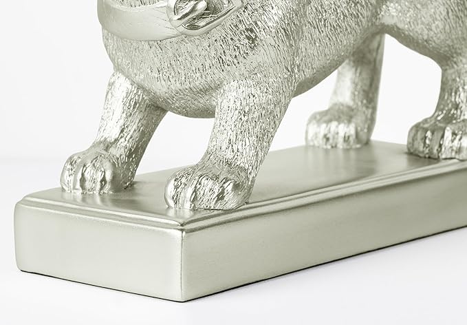 Decorative Bookends for Shelves, Dog Book Ends for Heavy Books, Bulldog Statues Bookends for Heavy Books with Anti-Slip Base Book Holders for Home Office Decor (Silver)