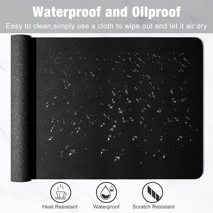 Hsurbtra Desk Pad, 35.5" x 17" PU Leather Desk Mat, XXL Extended Mouse Pad, Waterproof Desktop Blotter Protector, Non-Slip Ultra Thin Large Laptop Keyboard Writing Mat for Office Home, Black