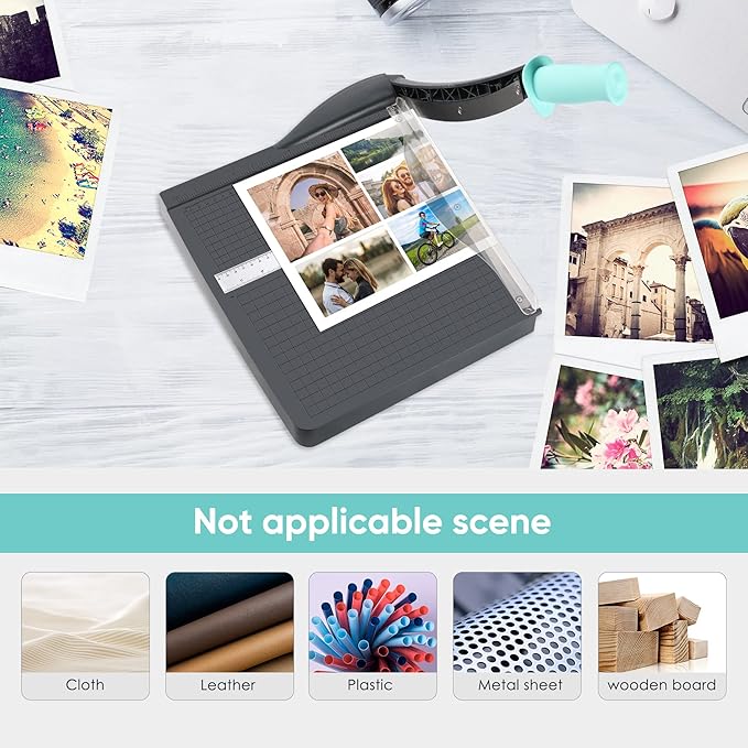 Paper Cutter, A4 Paper Trimmer with Safety Guard, 12" Cut Length Paper Cutting Board, Guillotine Trimmer with 16 Sheets Capacity, Paper Slicer for Scrapbooking Craft, Coupon, Label, Cardstock