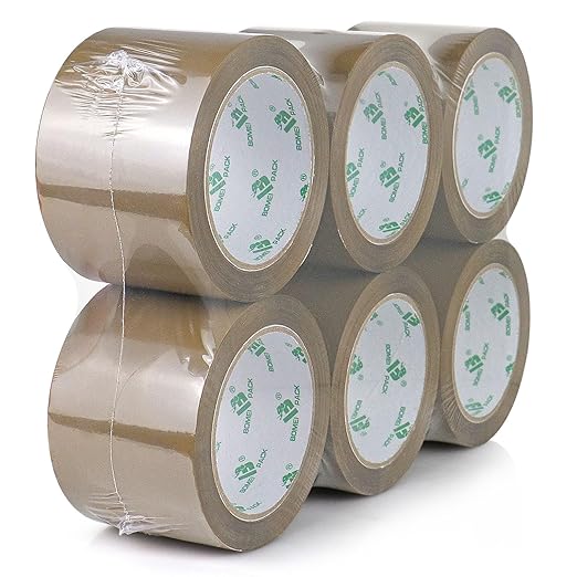 BOMEI PACK 3 inch Brown Packing Tape, 6 Refills Rolls Wide Packaging Tape for Moving, Shipping and Storage, 2.4 Mil x 60 Yards