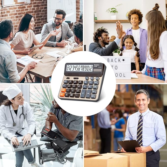 Comix Desktop Calculator, Large Computer Keys, 12 Digits Display, Champaign Gold Color Panel, C-2735, 2-Pack