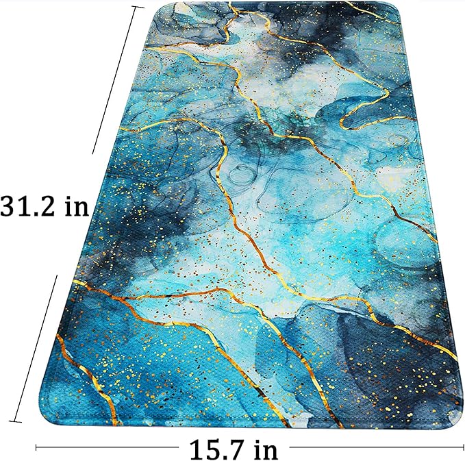 Large Gaming Mouse Pad with Stitched Edges, (31.5X15.7In) Durable Non-Slip Natural Rubber Base, Waterproof Computer Keyboard Pad Mat for Esports Pros/Gamer/Desktop/Office/Home- Marble Blue