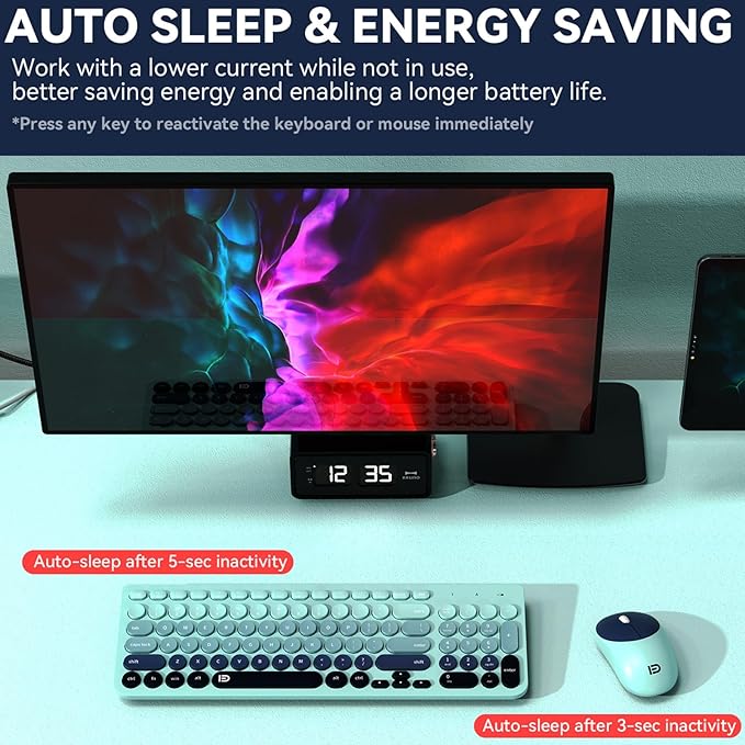 FD Wireless Keyboards and Mouse Combo - 2.4GHz USB Cordless, Cute Wireless Keyboard Round Keys, Quiet and Slim Set for Laptop, Computer, TV and Mac - Indigo Blue Colorful