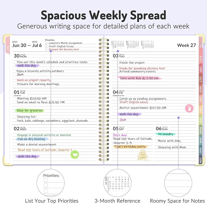 Jul 2025 - Dec 2026 Planner, Forvencer Academic Planner 2025-2026, 18 Month Daily Planner, 6" x 8", Weekly & Monthly Agenda Book, Hardcover Calendar Book, School Supplies for Student Teacher, Pink