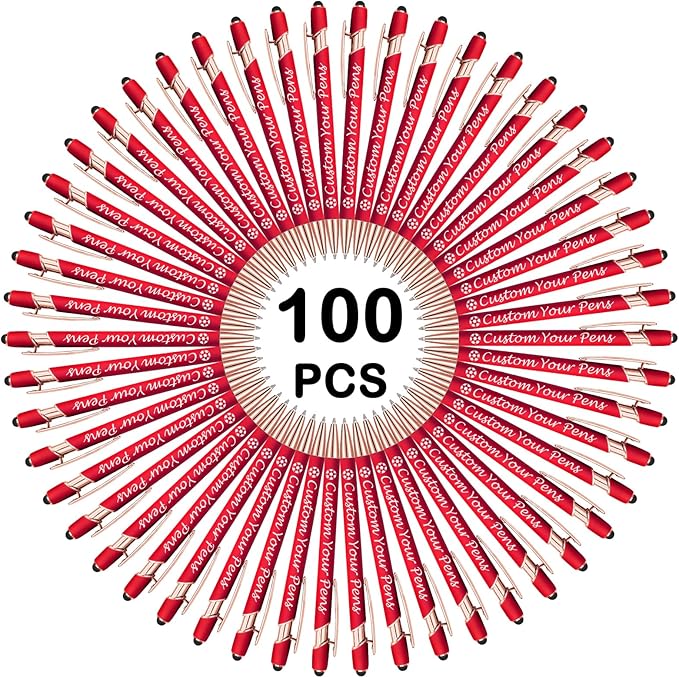 Amlion Personalized Custom Pens with Name Engraved Logo Text,100 Customized Writing Stylus Pen Promotional Item Gift for Men Women Office Business Wedding-Red