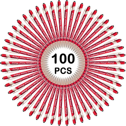 Amlion Personalized Custom Pens with Name Engraved Logo Text,100 Customized Writing Stylus Pen Promotional Item Gift for Men Women Office Business Wedding-Red