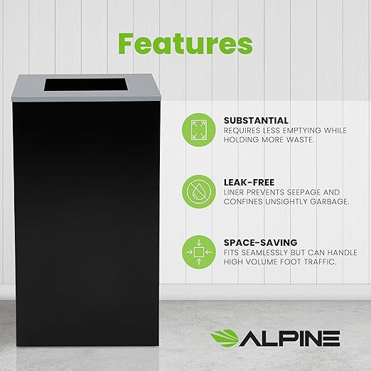 Alpine Industries Square Lid 29 Gallon Sturdy Steel Cube Recycling Container, Square Opening - 3 Color Cans Available Sold Separately (Lid Square Opening)