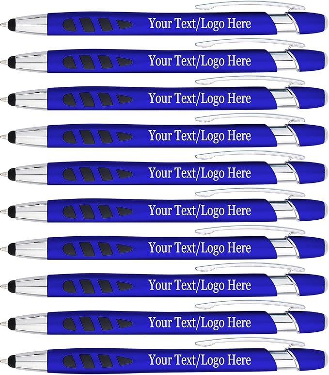 Personalized with Your Custom Logo or Text Pens-300 Pack Bulk-for Businesses, Parties, and Events, 2 in 1 Capacitive Stylus & Ballpoint Pen Compatible with Most Touchscreen Devices, Blue