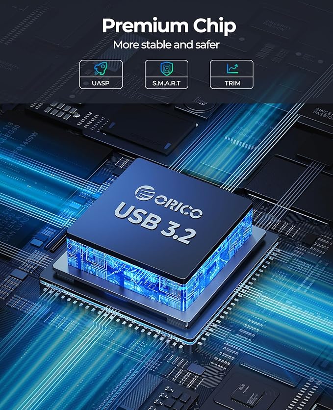 ORICO Aluminum 3.5 Hard Drive Enclosure with USB 3.2 Gen 2 6Gbps Transfer Speed, Fit for 3.5/2.5 Inch SATA HDD SSD Up to 20TB, USB C to USB C/A 2 in 1 Cable Compatible with MacBook Windows(DD35-C3)