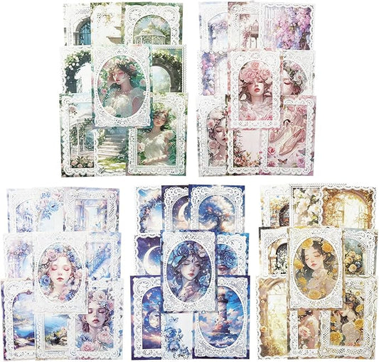 Lace border Scrapbook Paper Set, 150 PCS Goddess of romance Ephemera Pack for Junk Journaling, Scrapbooking, Crafting, DIY Projects, Diaries, and Art Supplies