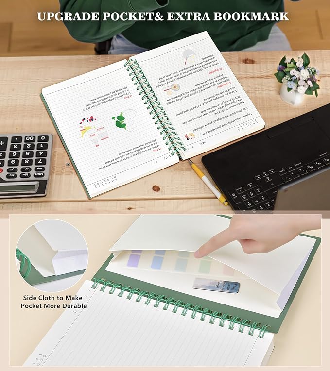 Spiral Notebook Journal College Ruled 8.5''x 11'', 360 Pages Lined Thick Journals for Women Men, A4 Large Spiral Notebooks with 100GSM Paper, Spiral Journaling for Writing Work, School Green