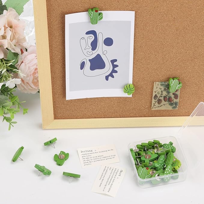 Push Pins 30Pcs Cactus Decorative Push Pins Wood Pins for Cork Board