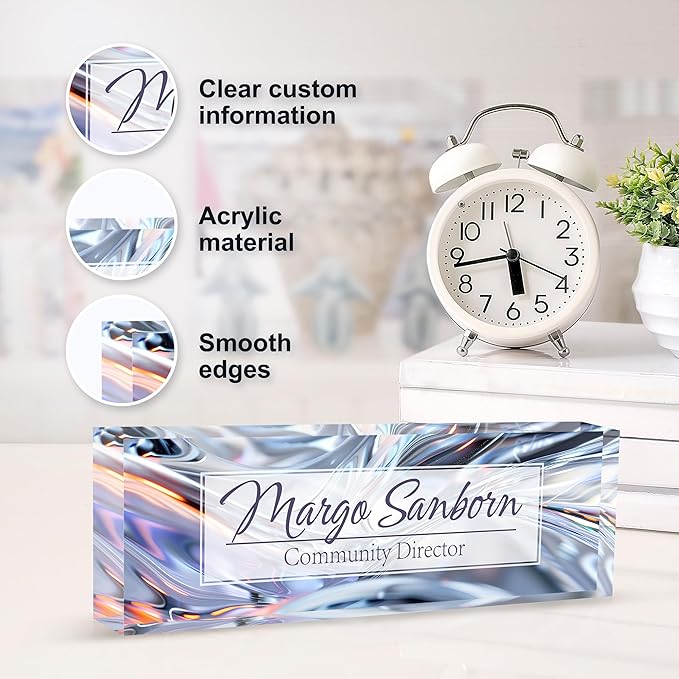 Personalized Name Plate for Desk, Custom Desk Name Plate, Acrylic Name Plate Office Desk Accessories, Personalized Office Gifts for Coworkers Teachers, Employee Appreciation Gifts (Silver Crystal)