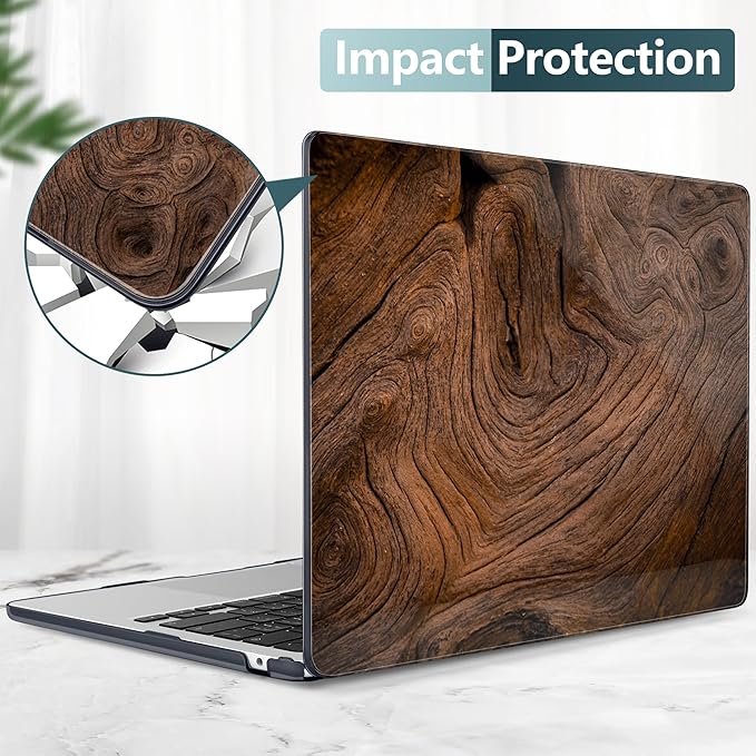 DONGKE Compatible with M4 MacBook Air 15 inch Case 2025 2024 2023 A3241 A3114 A2941 M3 M2 Liquid Retina Display Touch ID, Plastic Hard Case & Keyboard Skin & Screen Protector - Wood Grain