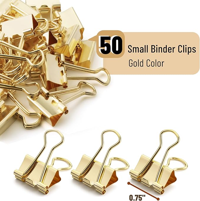 Mr. Pen- Gold Mini Binder Clips - 50 Pack, 0.75 in, Small Size, Paper Clips for Office