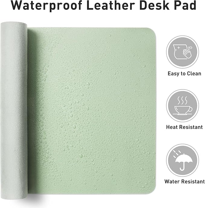Aothia Large PU Leather Desk Pad Protector - Non-Slip Mouse Pad & Writing Mat for Office/Home, Waterproof, Easy to Clean (23.6" x 13.7", Aqua)