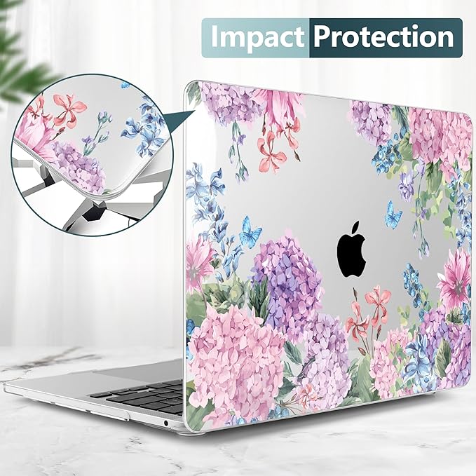 TWOLSKOO Compatible with MacBook Pro 13 inch Case 2023-2016 A2338 M2/M1 A2251 A2289 A2159 A1989 A1706, Plastic Hard Shell Cover & Keyboard Skin & Screen Protector, Colorful Hydrangea