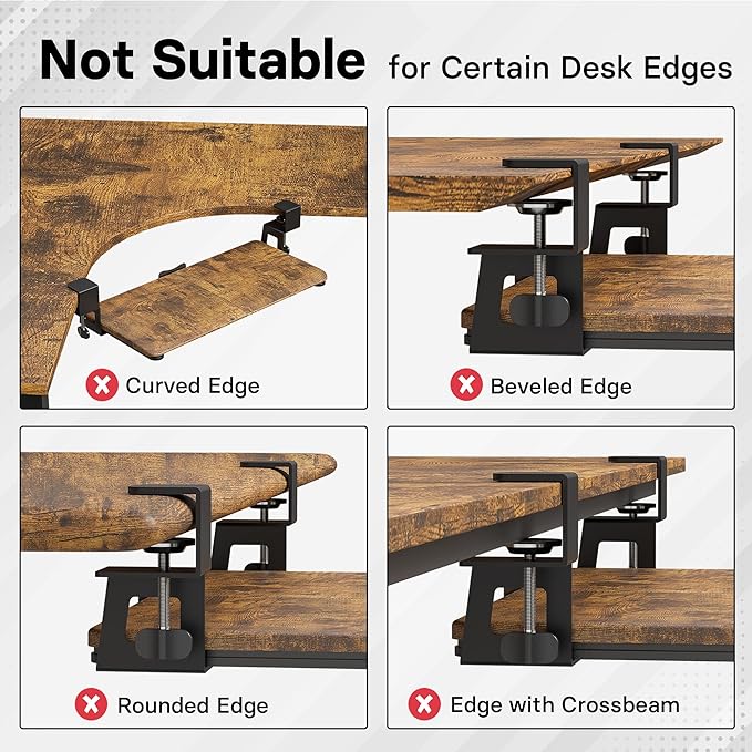 BONTEC KMT01 Under Desk Keyboard Tray, Pull-Out Keyboard & Mouse Platform with C-Clamp, 25.6 x 11.8 in Space-Saving Ergonomic Slide-Out Drawer, Rustic Brown