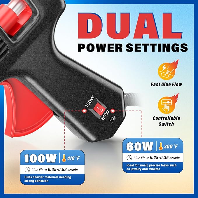 DIYSELF Hot Glue Gun, Full Size, 1 PCS Glue Gun with 20 Glue Sticks, Glue Gun and Sticks Set, Hot Glue Gun Kit for Crafts, Fabric, Woodworking, Craft Glue Guns, Heavy Duty Glue Gun, 60/100W(Black）