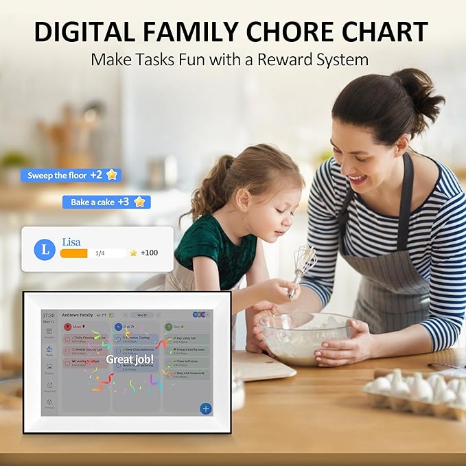 10.1 Inch Digital Calendar Chore Chart, Digital Picture frame Smart Touchscreen Desk Electronic Calendar Family Planner for Seamless Scheduling/Organizing