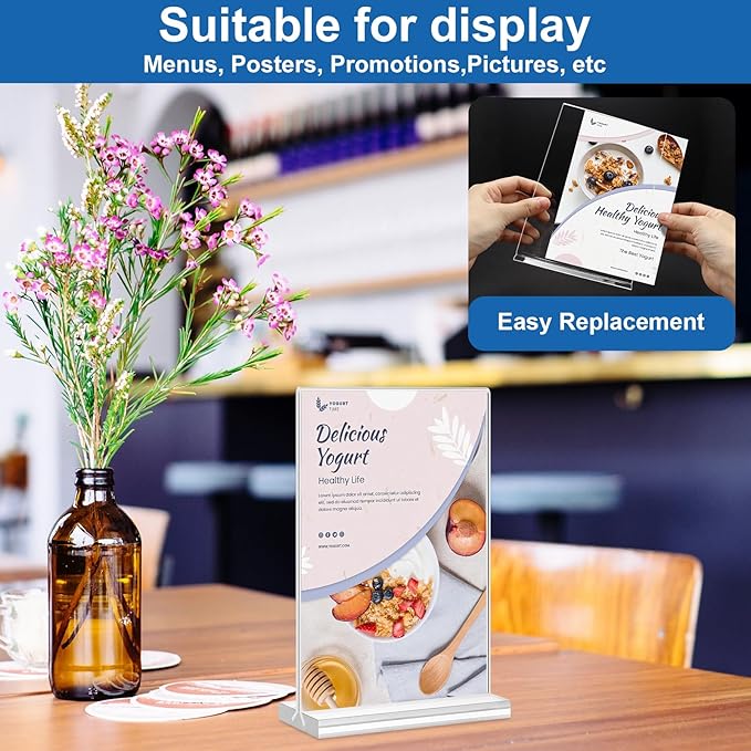 Acrylic Sign Holder 5x7,6 Pack Clear Plastic Table Display Vertical Double-Sided Desktop Display Stand Paper Holder Clear Table Sign Holder for Menu ad Frame Suitable Restaurants Meeting Office Store