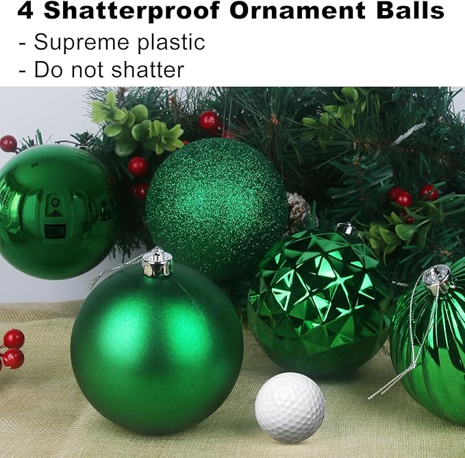 Emerald Green 4.0" Large Christmas Balls - Christmas Tree Decoration Ornaments Shatterproof Hanging Balls for Birthday Halloween Holiday Wedding Decorations Set of 4pcs