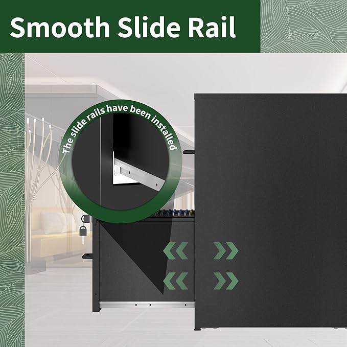 2 Drawer File Cabinet with Lock, Vertical File Cabinet with Lock, Locking File Cabinet Hanging Files for A4/ Legal/Letter,Black