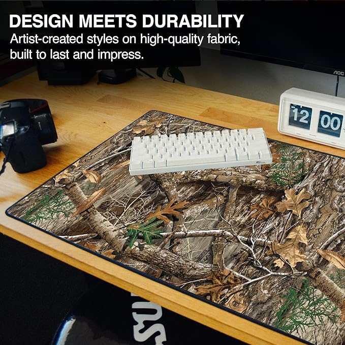 MPCO. Real Tree Large Gaming Desk Pad - 36" x 17" Aeroglyde Fabric Edge Green – Without Logo Desk Mats - Non-Slip, Washable, Smooth Glide for Precision Gaming & Work