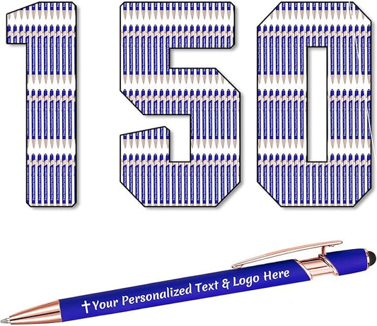 STREADVE 150 Personalized Custom Pens Engraved Writing Pen with Name Logo, Customized Promotional Items Stylus Pen Gifts for Men Women Realtor Nurse Wedding Business, Blue