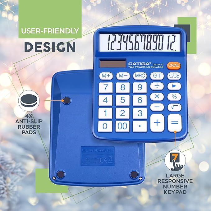 CATIGA Desktop Calculator 12 Digit with Large LCD Display and Sensitive Button, Solar and Battery Dual Power, Standard Function for Office, Home, School, CD-2786