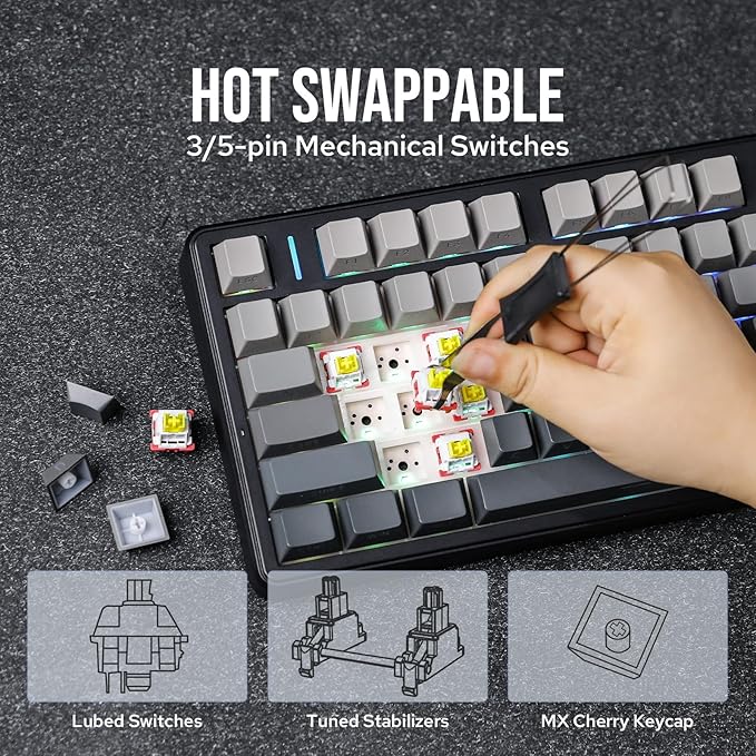 EPOMAKER X Aula F99 PRO Wireless Gaming Keyboard with 8000mAh Battery, Hot Swappable Creamy Keyboard, 2.4GHz/Type-C/BT5.0, NKRO, RGB Backlit for Win/Mac/Gaming (Black Gradient)