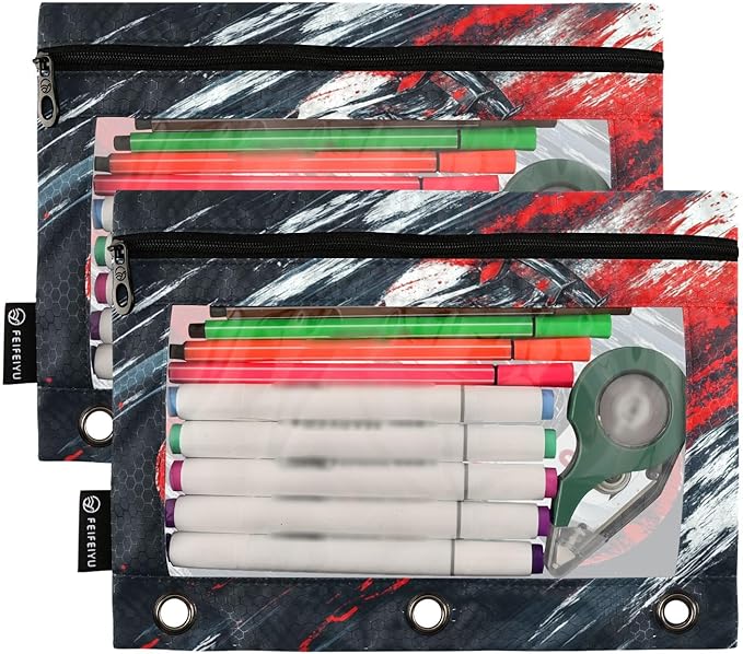Truck Racing Car Pencil Pouch for 3 Ring Binder, 2 Pack Waterproof Pencil Bags Clear Window Zipper School Office Supplies