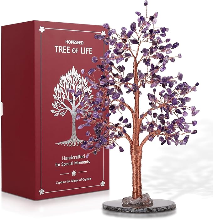 Hopeseed Amethyst Chakra Crystal Tree of Life Handmade Bonsai Healing Crystals Tree for Home, Desk, Living Room, Office Decor for Positive Energy, Good Luck Birthday Gift for Women, Mom, Men