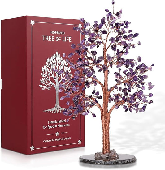 Hopeseed Amethyst Chakra Crystal Tree of Life Handmade Bonsai Healing Crystals Tree for Home, Desk, Living Room, Office Decor for Positive Energy, Good Luck Birthday Gift for Women, Mom, Men