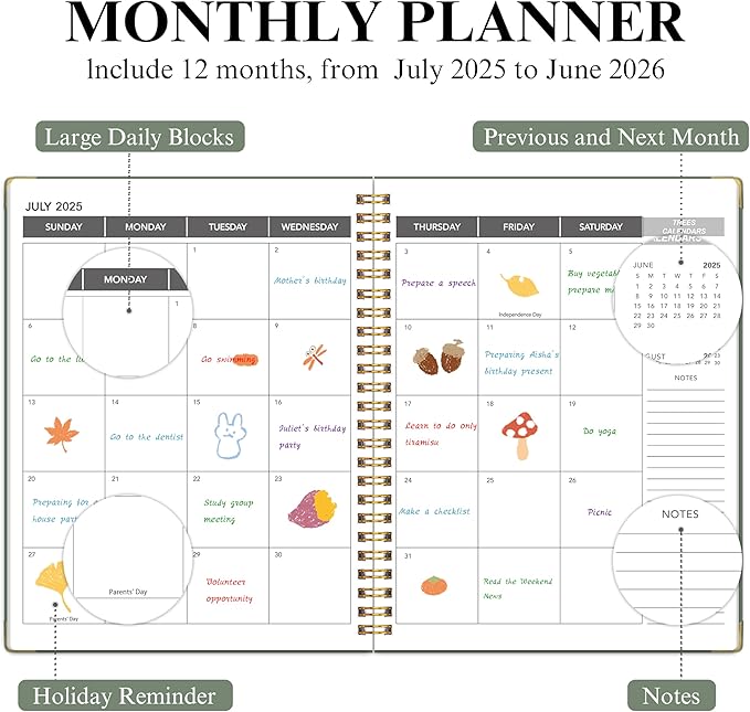 Appointment Book/Planner 2025-2026 - Daily Hourly Schedule Planner from 7am - 10 pm, Weekly & Monthly Hourly Appointment Book Calendar from July 2025 - June 2026, 9" x 11"-Green